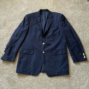 LAUREN RALPH LAUREN Wool Navy Blazer Mens 42L Gold Button Sport Coat Suit Jacket